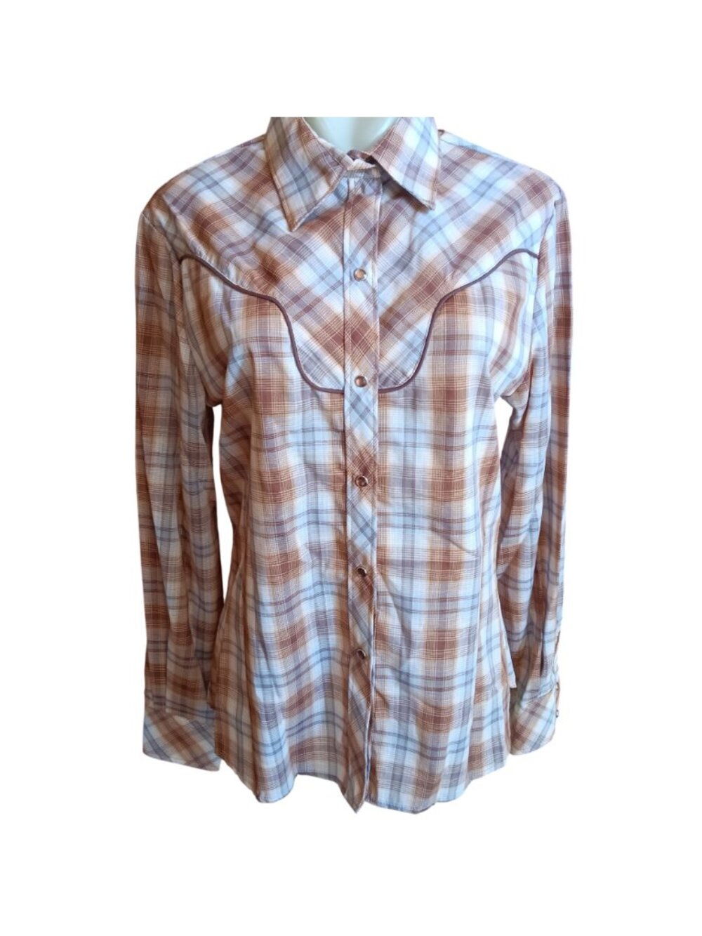 New Vintage Cowgirl Western Shirt 36 Large 1980's Plaid Western Stage West USA